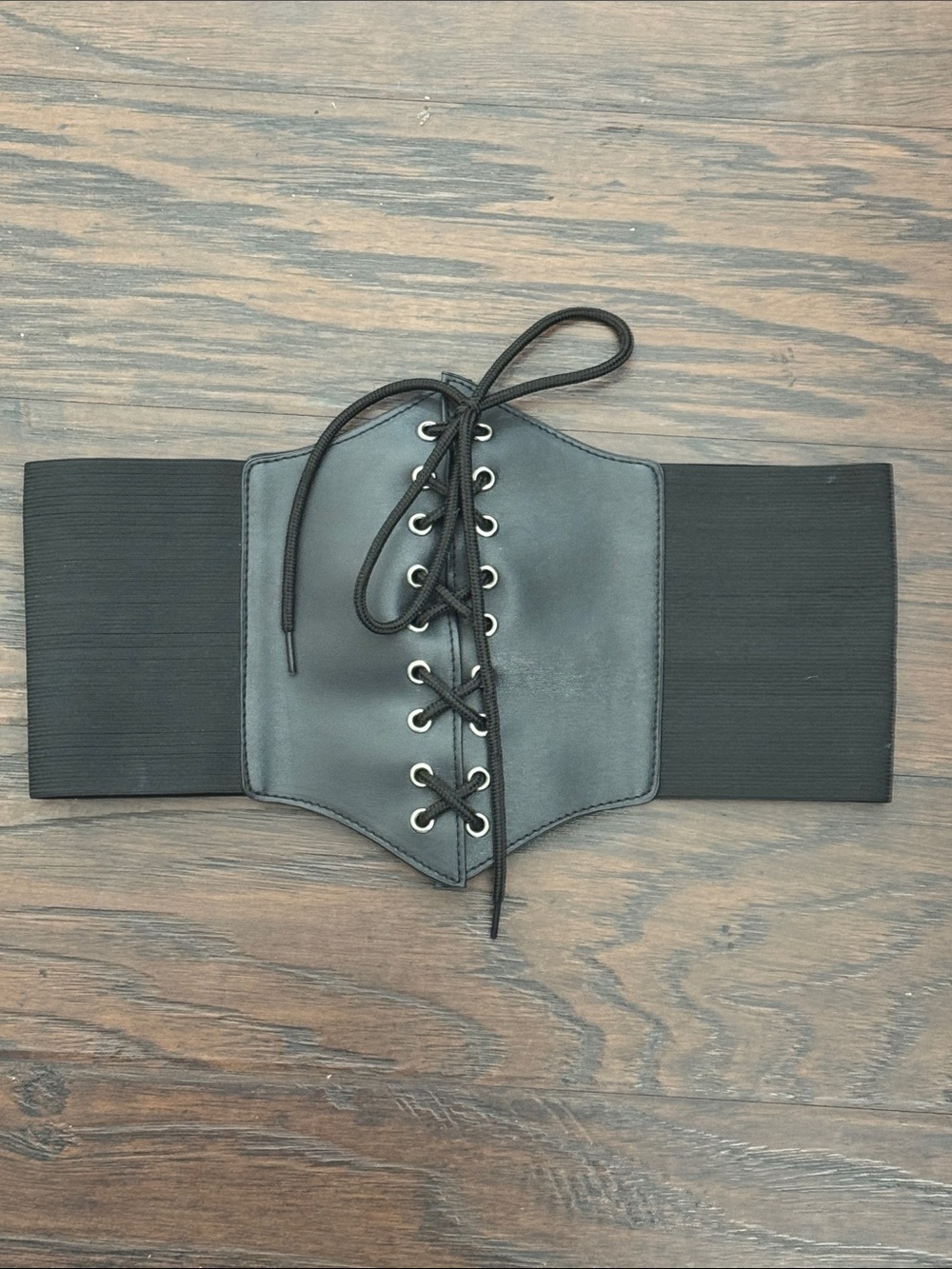 Women's Black Lace-Up Elastic Waist Cincher Belt